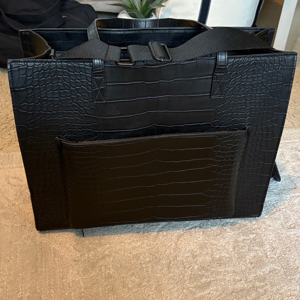 Black Beis Croc Embossed Work Tote Bag - Picture 3 of 8